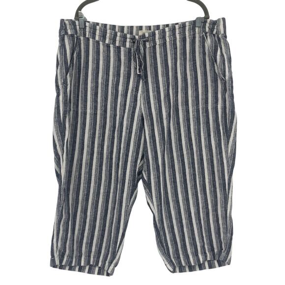 Per Se Linen Blend Crop Womens Pants Sz 2X Nautical Resort Comfy Blue Striped - Picture 1 of 7